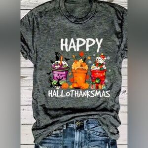 🎁 Happy HalloThanksMas Ladies Fall Holiday T-shirt (Size Large)